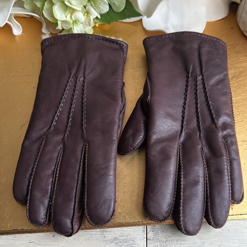 Fur Lined Brown Leather Gloves